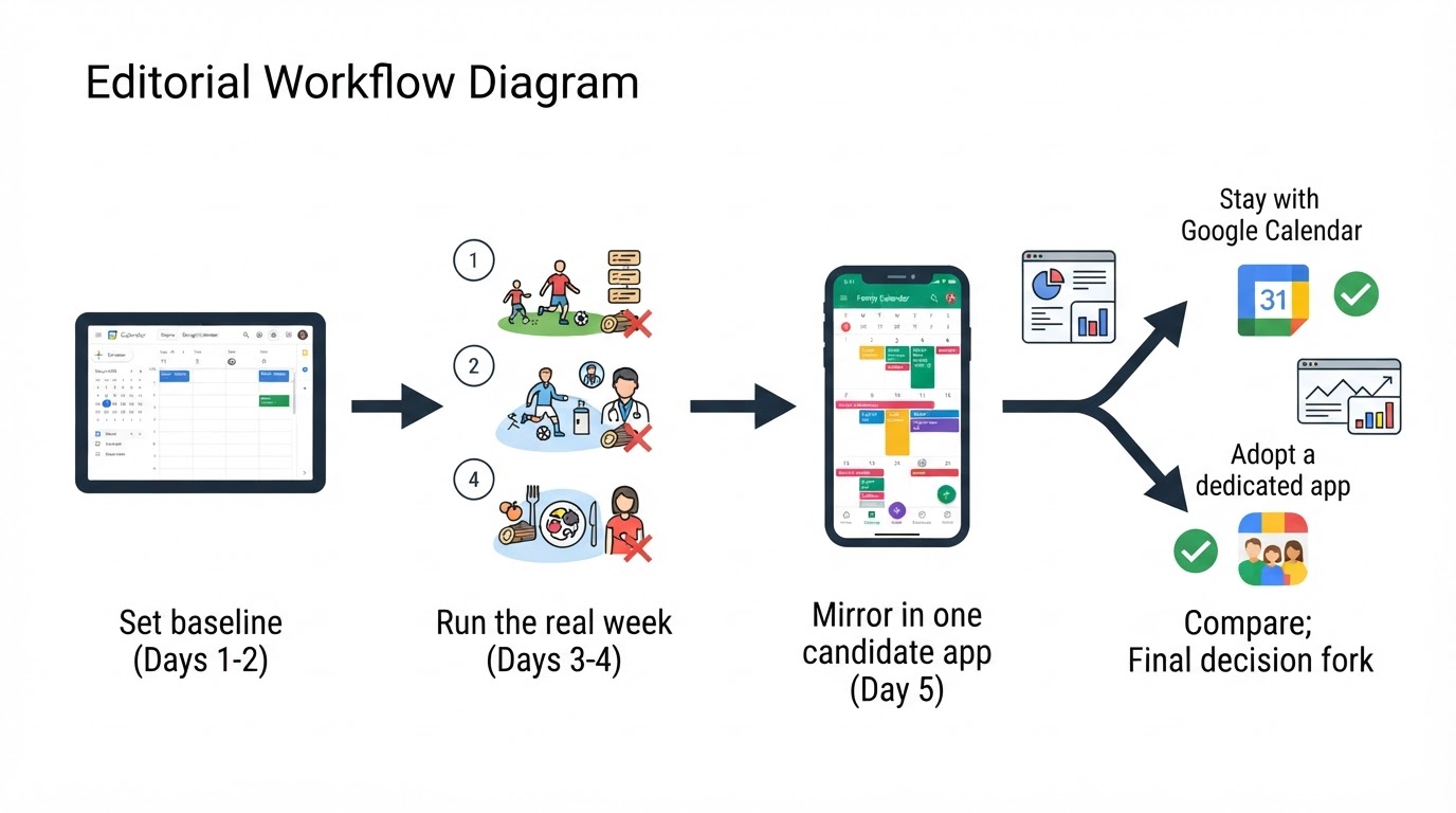 Workflow diagram for is a shared family calendar app worth it over just using Google Calendar.
