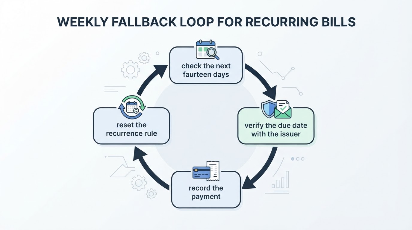 Workflow diagram for best free app for tracking recurring bills and due dates.